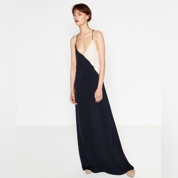 Zara Dresses & Skirts - Women’s ZARA Navy & Cream Maxi dress- Size Small